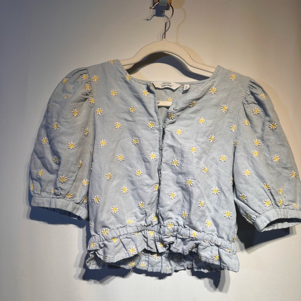 & Other Stories Sky Blue Daisy Embroidered Puff-Sleeve Blouse - Picture 4 of 7